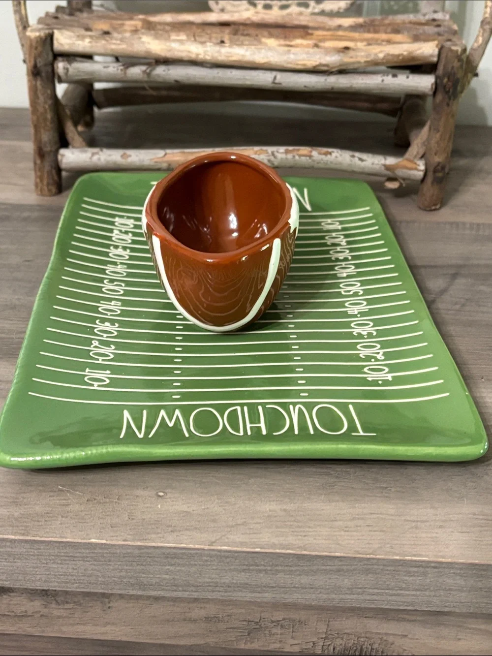 EUC Rae Dunn Touchdown Football Field Chip and Dip Ceramic Platter